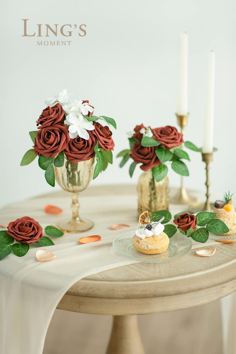 Ling's moment Amber Artificial Wedding Flowers 25pcs Fake Roses w/Stem for DIY Wedding Decor Centerpieces Arrangements Bouquets Amber 3"/25pcs - NewNest Australia