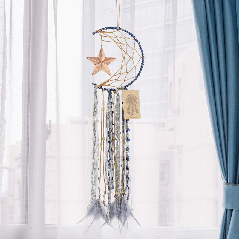 NewNest Australia - Dremisland Blue Dream Catcher Handmade Half Circle Moon Design Dream Catcher Feather Hanging with Star Home Decoration Ornament Festival Gift (Moon& Star) 