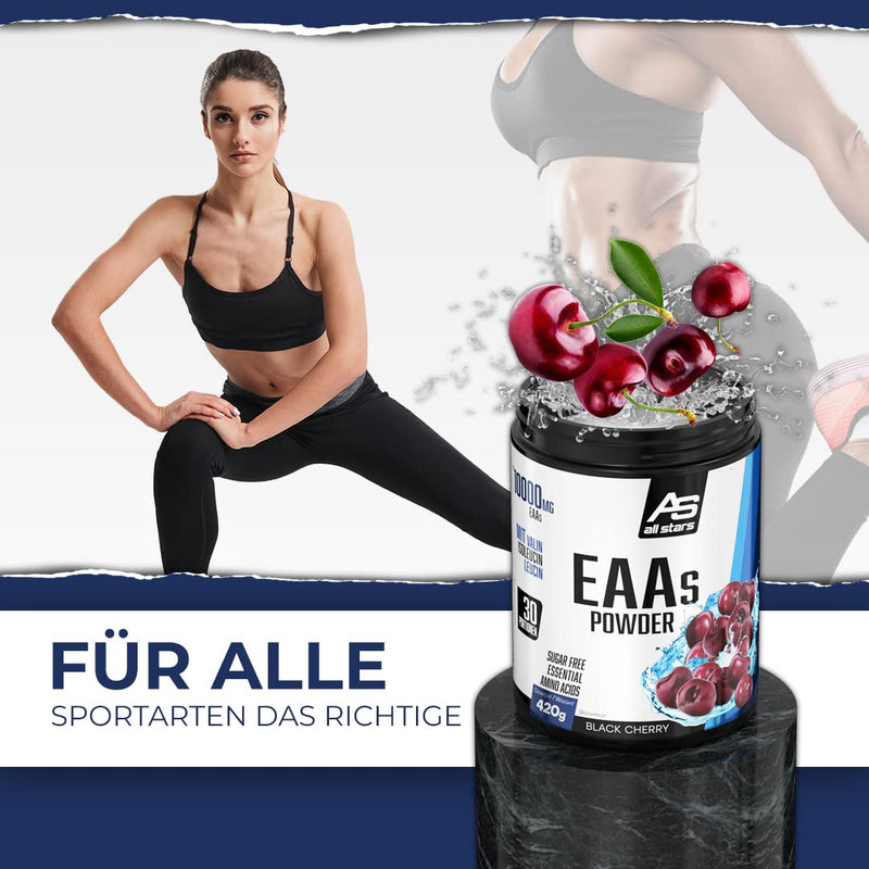 All Stars EAA Powder Black Cherry I High-dose amino acids I 420g powder with 10,000 mg EAAs per serving I BCAA supplement with L-Leucine + L-Valine + L-Isoleucine I Shake sugar-free - NewNest Australia