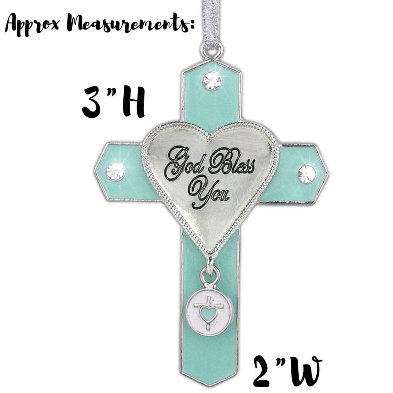 NewNest Australia - BANBERRY DESIGNS God Bless You Jeweled Hanging Ornament Cross with Charm Metal 3" H Religious Gifts for Women 