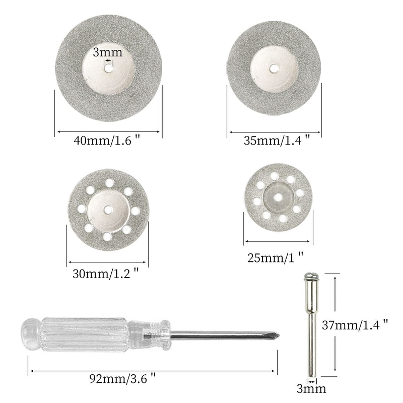 40 Pcs Diamond Cutting Wheel Set, 25mm/30mm/35mm/40mm Diamond Coated Cutting Wheel with 8 Pcs 3mm Mandrel and 2 Pcs Screwdriver - NewNest Australia