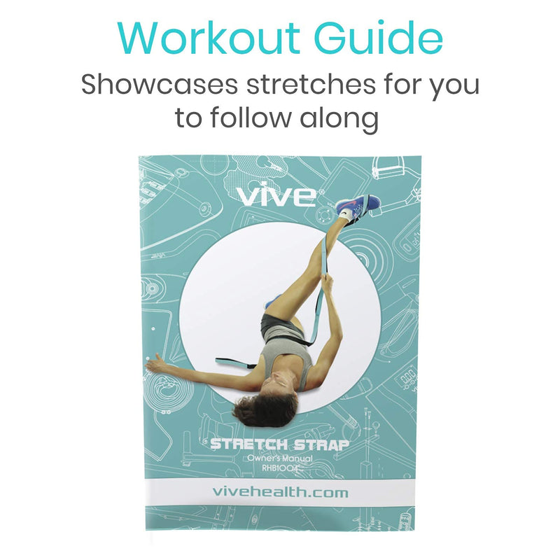 Vive Stretch Strap - Leg Stretch Band to Improve Flexibility - Stretching Out Yoga Strap - Exercise and Physical Therapy Belt for Rehab, Pilates, Dance and Gymnastics with Workout Guide Book Teal - NewNest Australia