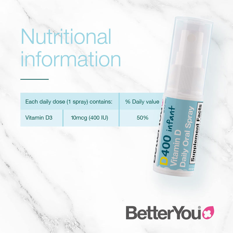 BetterYou Infant Vitamin D Daily Oral Spray | 400 IU (10UG) of Vitamin D3 | Oral Vitamin D Supplement to Support Infant Development | Birth to 3 years | 15ml (100 Sprays) - NewNest Australia