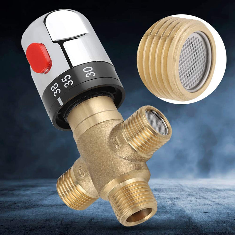 Thermostatic Mixing Valve, Solid Brass Water Temperature Control Pipe Thermostat Control with Plastic Handle for Shower System - NewNest Australia