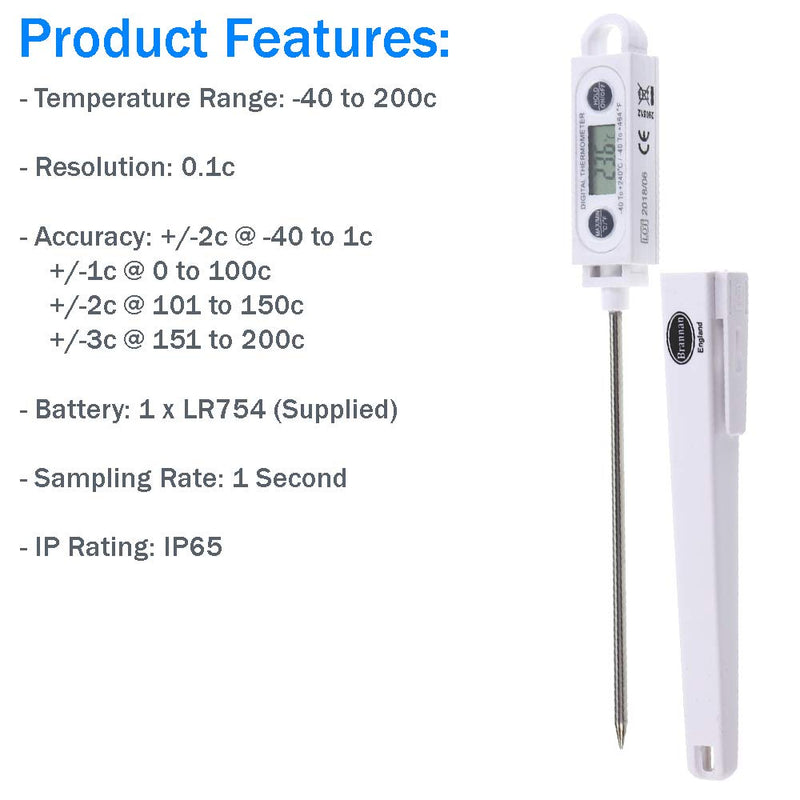 Brannan Instant Read Meat Thermometer Digital Probe - Waterproof Thermometer for Fast Temperature Monitoring - Ideal Temperature Probe for use as a Meat Thermometer - NewNest Australia