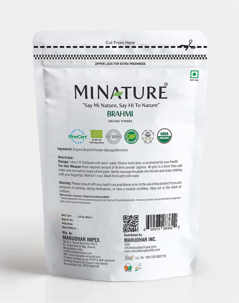 USDA Organic Brahmi Powder (Bacopa Monnieri) - 227 g / 8 OZ / 1/2 lb | Enhances Learning Capacity | Promotes Hair Growth - NewNest Australia