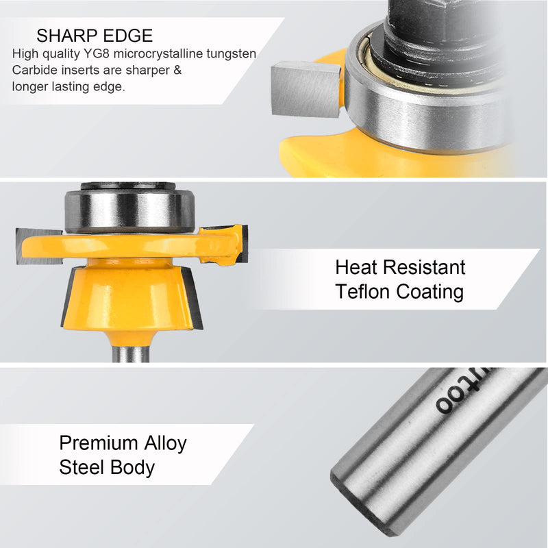 Exqutoo 1/2-Inch Shank 2 Set Bevel Shaker Rail and Stile Router Bits, Rail and Stile Router Bit Set for Cabinet Door Rail, Stile and More (3/8-Inch Cutting Depth, 7/8-Inch High)… 1/2 Shank - NewNest Australia