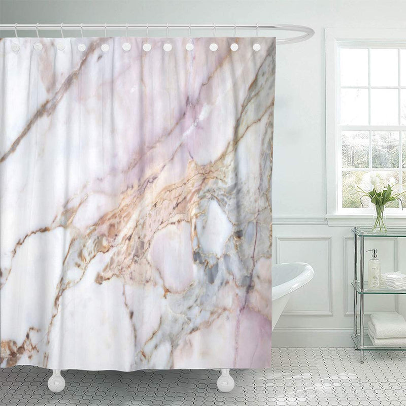 ArtSocket Shower Curtain Pink White Marble Pattern Gray Black Stone Light Granite Home Bathroom Decor Polyester Fabric Waterproof 72 x 72 Inches Set with Hooks 72"W x 72"L - NewNest Australia