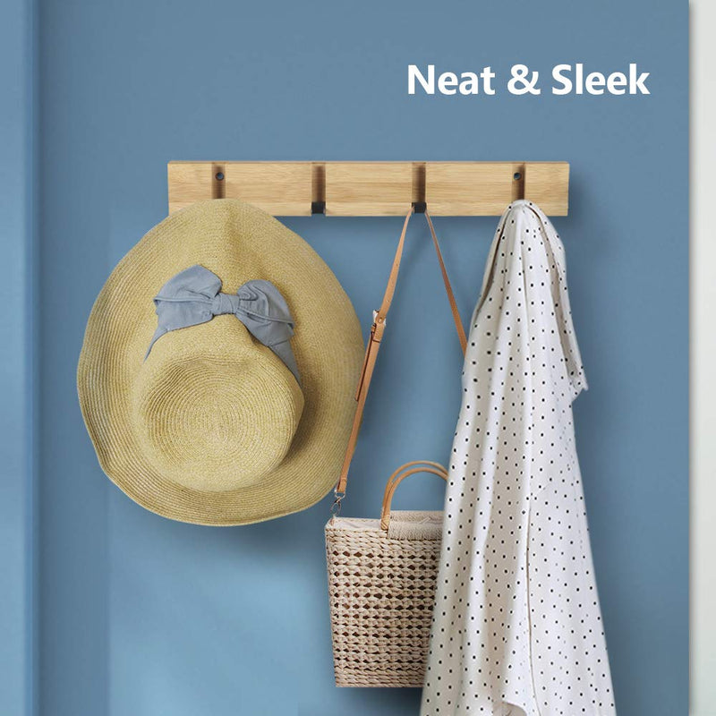 NewNest Australia - Wooden Coat Hooks JSVER Coat Rack Wall Mounted Urban Design Coat Hook Space-Saving Hook Rack with 4 Standard Retractable Hooks Hat Coat Hook for Entryway, Hallway, Bathroom, Living Room, Bedroom Wood Color 4 Hooks 