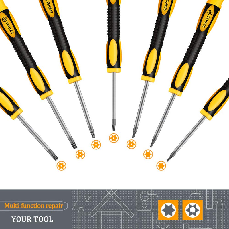 Kingsdun 12 in 1 Torx Screwdriver Sets with T3 T4 T5 T6 T7 T8 T10 Star Screwdrivers, Stainless Steel Tweezers & Philip Slotted Magnetic Screwdrivers for Phone/Mac/Computer Repairing Yellow - NewNest Australia