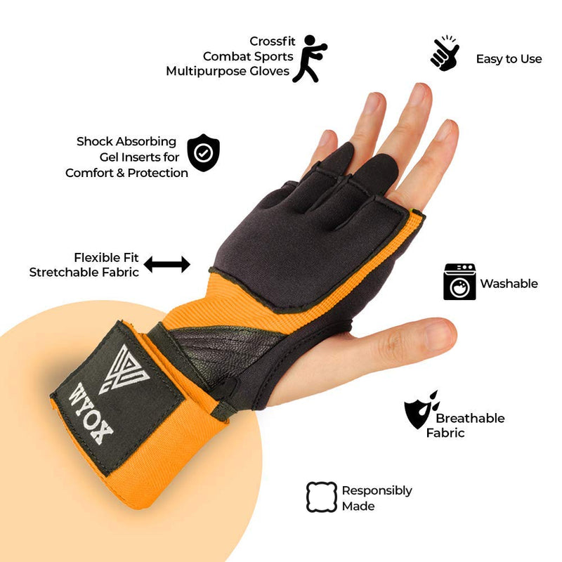 WYOX Boxing Wraps MMA Gloves Inner Boxing Gloves for Men Women Youth - EZ-Off & On - Thick Knuckle Padding - Breathable Fabric Hand Wraps Heavy Bag Gloves Orange Large-X-Large - NewNest Australia