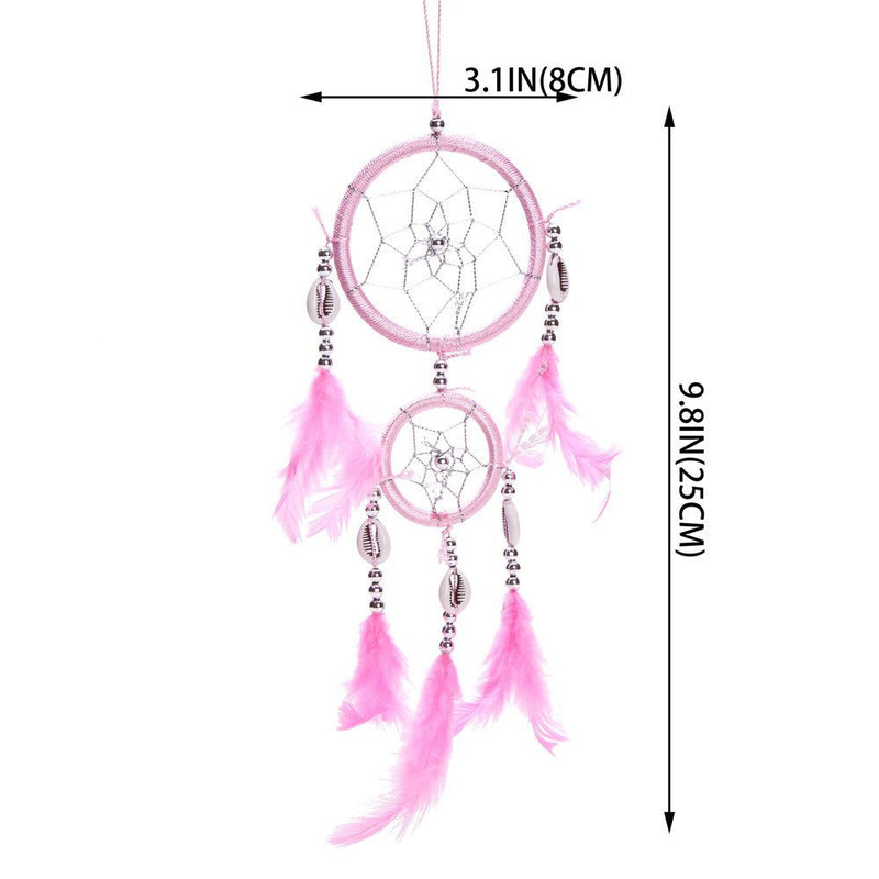 NewNest Australia - 12" Traditional Pink Dream Catcher with Feathers Wall or Car Hanging Ornament 2 Circles 