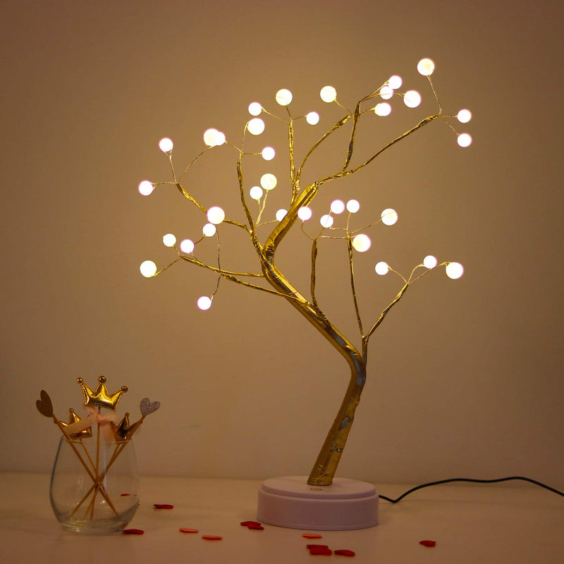 NewNest Australia - Bonsai Lighted Tree Table Top LED Shimmer Tree Light Battery & USB Powered Touch Switch Lit Pearl Branch Lights for Holiday Home Decorative Night Light for Living Room Xmax Gifts(TLGWW-P36) Bonsai Light With Pearl 