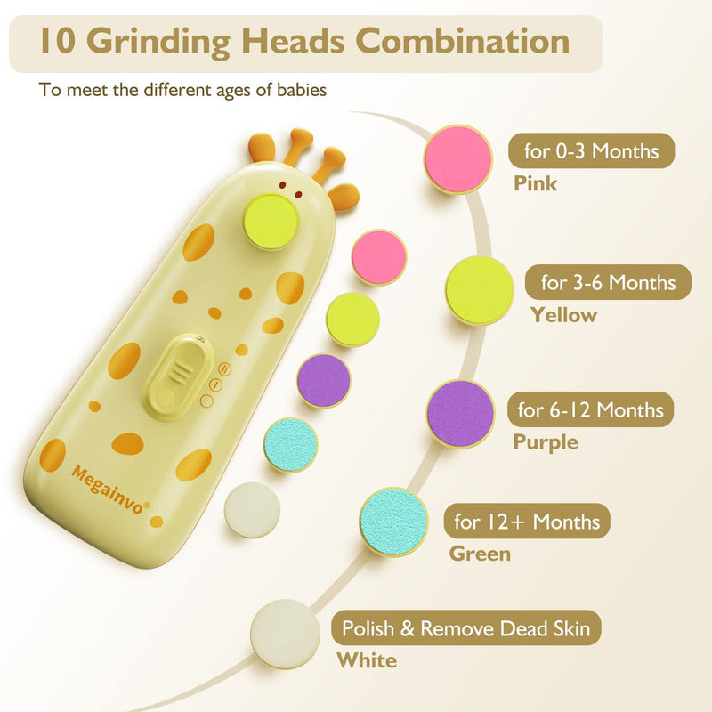 Baby Nail Trimmer Electric,Megainvo 13 in 1 Safe Baby Nail File with 10 Grinding Heads, Whisper Quiet, LED Light Baby Nails Clippers Electric for Baby Newborn Toddler Fingers&Toenails Kits, Orange - NewNest Australia