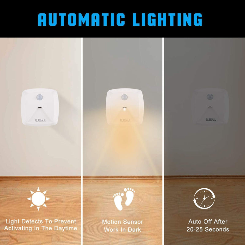 Stick-on Motion Sensor Lights, Warm White LED Night Light, Stick-Anywhere Stair Lights, Closet Light, Battery Operated Wall Light for Kitchen, Hallway, Bedroom, Bathroom, Stairs, 6-Pack - NewNest Australia
