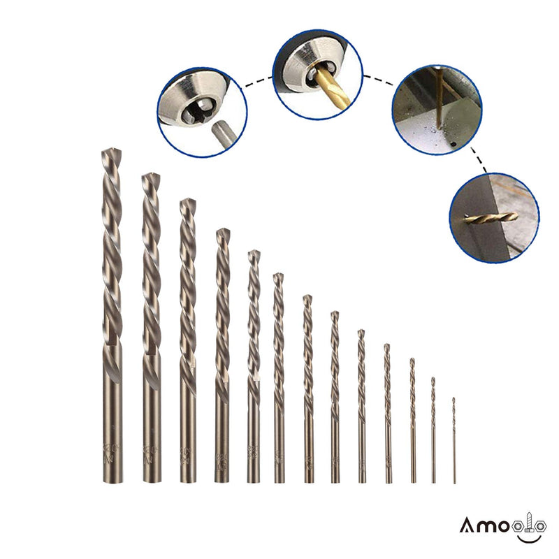 amoolo Cobalt Drill Bit Set (13 pcs), M35 HSS Metal Drill Bits for Steel, Stainless Steel, Metal and Cast Iron,1/16"-1/4" 1/16-1/4in - NewNest Australia