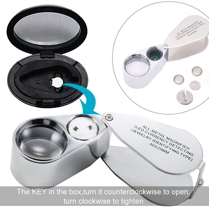 KINGMAS 40x Jeweller Loupe Folding Magnifying Jewelry Eye Magnifier With LED Light Illuminated (LED Currency Detecting/Jewlers Identifying Type Lupe) - NewNest Australia