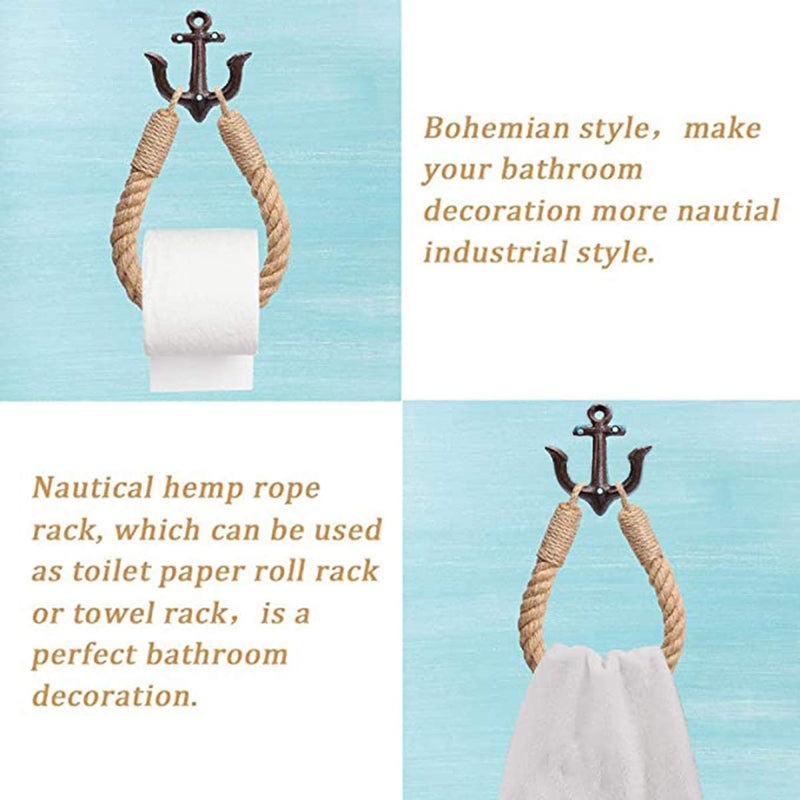 Nautical Toilet Paper Holder Rustic-Industrial Wall-Mounted Nautical Toilet Paper Towel Ring with Metal Hook for Bathroom Decor (Brown) Brown - NewNest Australia