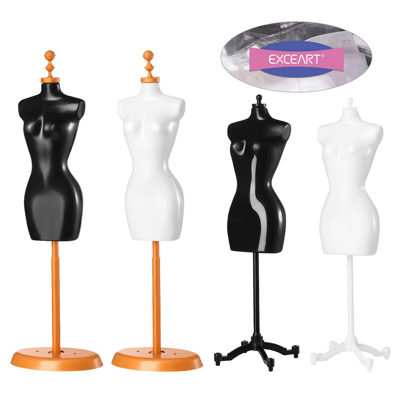 Mini Size Female Mannequin Torso, 4Pcs Mini Doll Dress Form Manikin Body with Base Stand for Sewing Dressmakers Dress Jewelry Display, Black&White, 25x7.5cm/9.82x2.95inch, (Mixed Style) - NewNest Australia