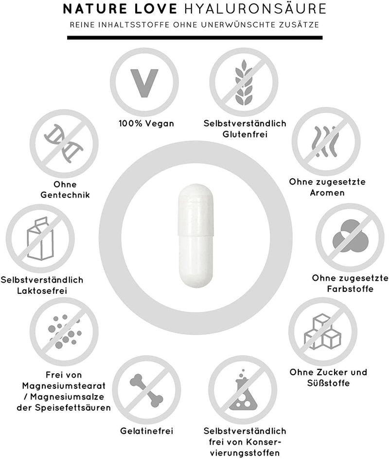 Nature Love Hyaluronic Acid Capsules - Comparison Winner 2019* - High Dose: Now 500Mg Instead Of 400Mg - 90 Pieces (3 Months) - 500-700 Kda - Laboratory Tested, Vegan, Made In Germany - NewNest Australia