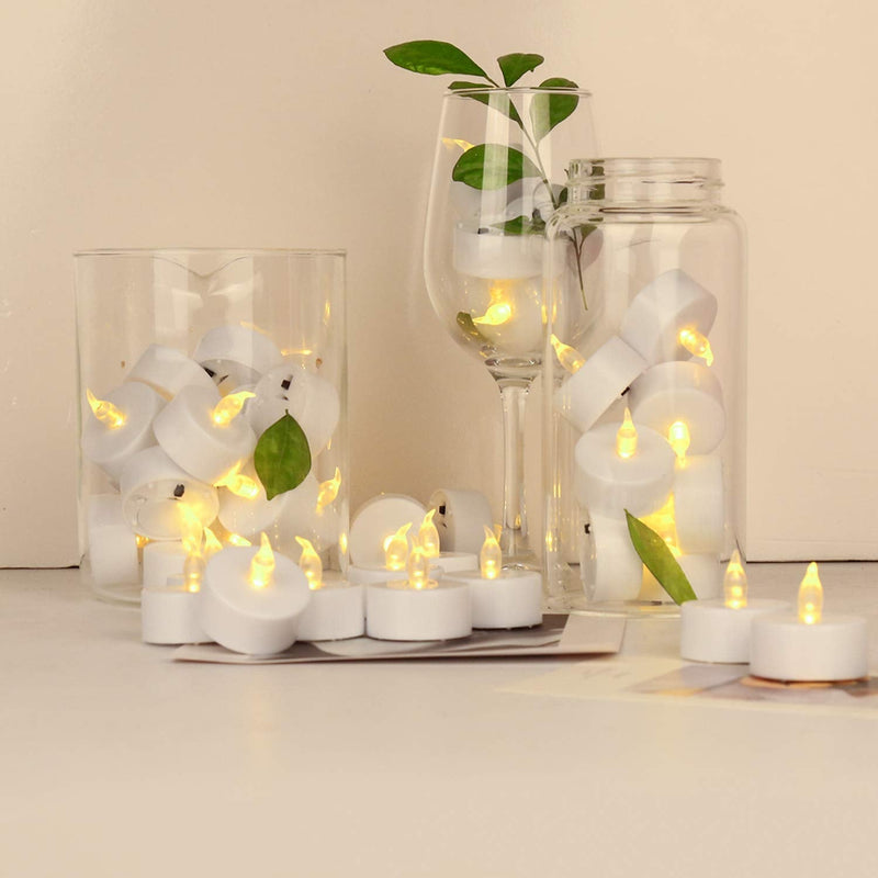 JUNPEI 24Pack Battery Tea Lights - LED Tea Lights Realistic and Bright Flickering Holiday Gift Operated Flameless LED Tea Light for Seasonal & Festival Celebration Warm Yellow Lamp Battery Powered J-01,24pack Warm Yellow - NewNest Australia