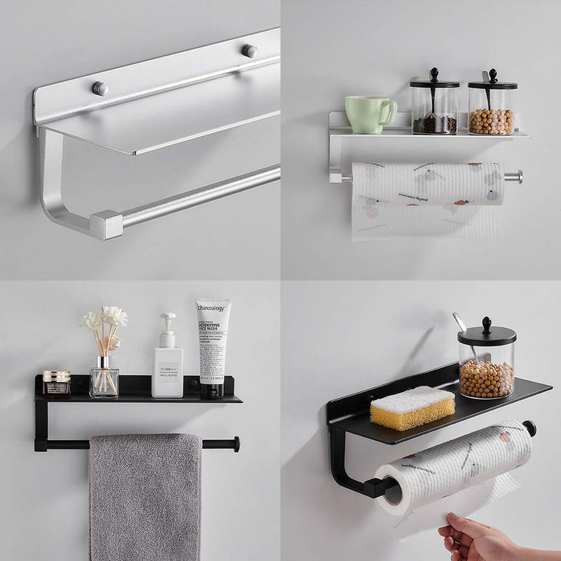 Joom Paper Towel Holder Wall for Kitchen 13 Inch, Bathroom Tissue Roll Hanger with Mobile Phone Storage Shelf,Space Aluminum, Self Adhesive with Glue or Wall Mount with Screws (Silver) Silver - NewNest Australia