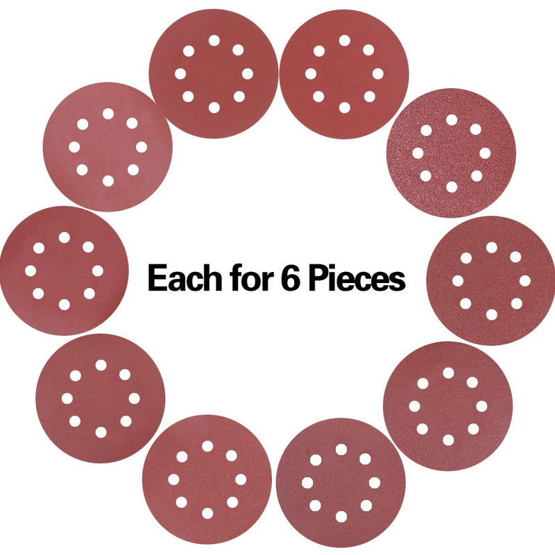 Swpeet 60 Pcs 10 Sizes 5 Inch 8 Hole Sanding Discs Sandpaper Hook and Loop Pads for Circular Sander Grits Sanding Sheets 10 Sizes - 40/60 / 80/100/ 120/180 / 240/320 / 400/800 Grits - NewNest Australia