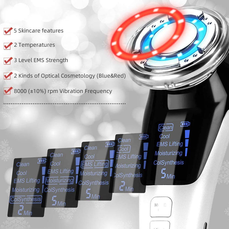 Ultrasound Machine Face Cosmetic Device Wrinkle Remover Facial Massager Ultrasonic Face Lifting Beauty Device With Ems Ion Photon Hot/Cool Treatment For Anti Wrinkle Anti-Aging - NewNest Australia