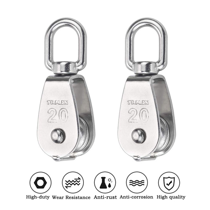 10Pcs M20 Single Pulley Block(20mm), AUHOKY 304 Stainless Steel Hanging Wire Pulley Roller, Swivel Lifting Wire Rope Cable Towing Wheel - Loading 75kg/165lbs 10Pcs - NewNest Australia