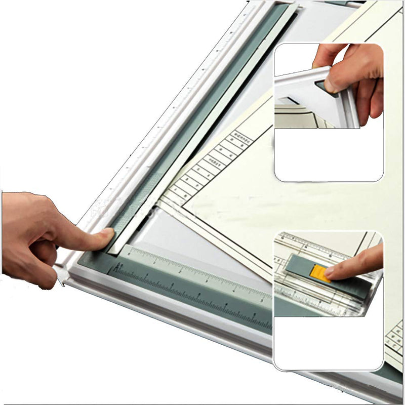 SALEMAR Inch Scale A3 Drafting Table Drawing Board, Drawing Tool Set Graphic Architectural Sketch Board with Parallel Motion, Set Square, Clamps, Protractor, Anti Slip Support Legs, Sliding Ruler - NewNest Australia