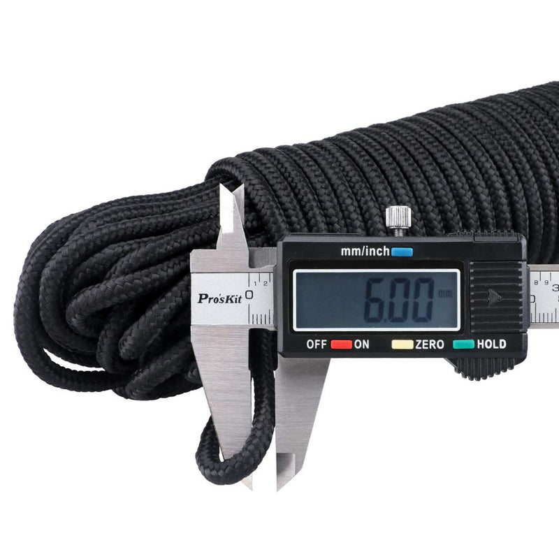 98 ft Nylon Rope,1/4-Inch Solid Nylon Rope,Black Flagline Rope,All Purpose Tie-Down Ropes for Garden,Tie,Pull,Knot (Thick 6mm) 6mm x 98ft Black - NewNest Australia