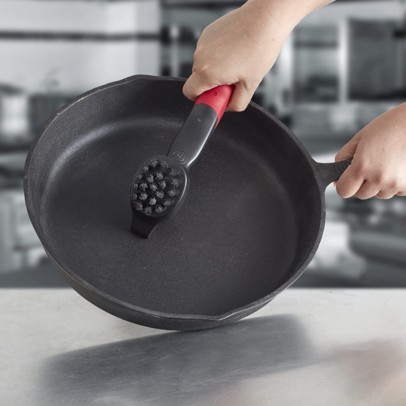 Chef Master 90058 Cast Iron Scrub Brush | Comfortable Plastic Grip | Quality Nylon Scraper and Bristles | Does not Damage Cast Iron | Use on Cast Iron Skillets | Easily Cleans Old Food and Buildup - NewNest Australia
