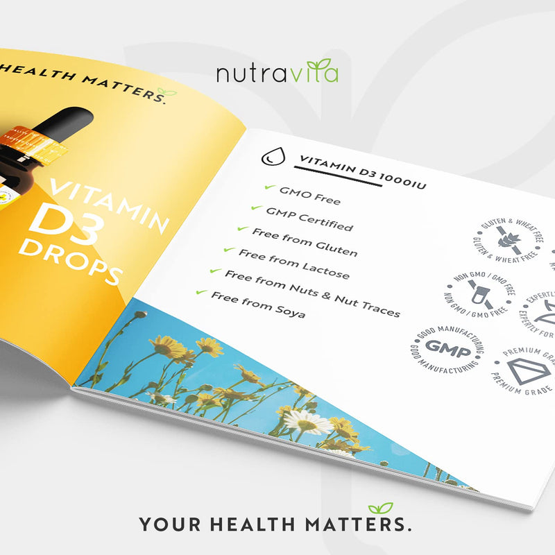Vitamin D3 Drops 60ml (2000 Drops) – Vitamin D 1000IU per Drop – Flexible Dose of Liquid Vitamin D Supplement – Supports Normal Bones, Immune System & Calcium Absorption - Made in The UK by Nutravita - NewNest Australia