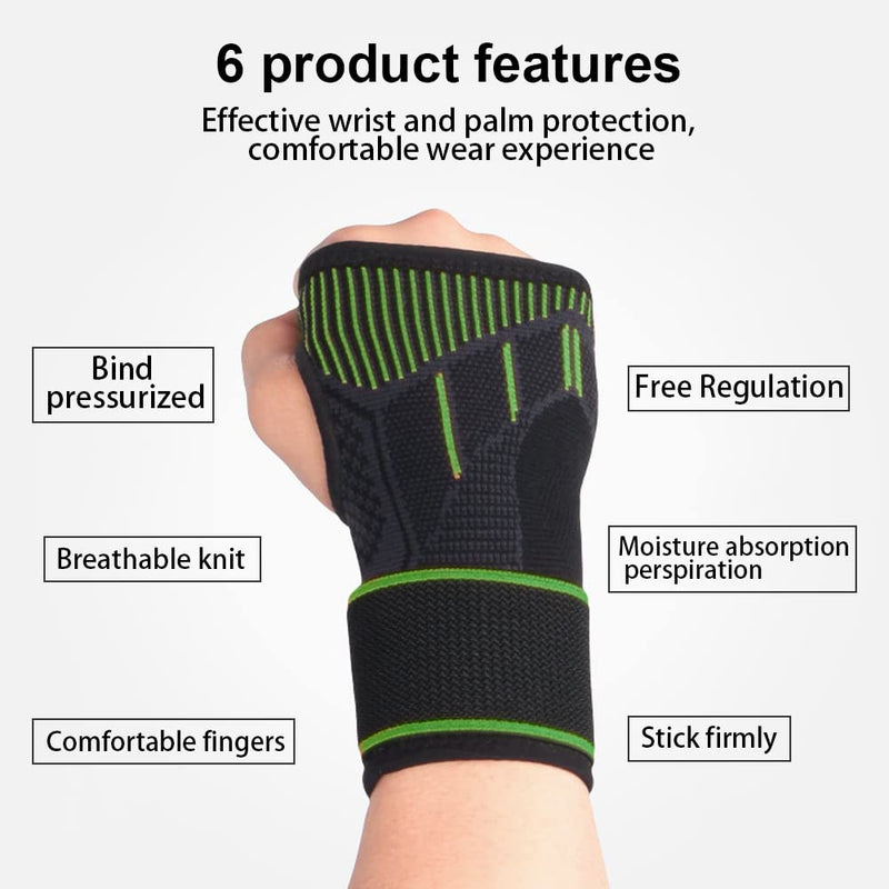 Creey 1 Pair Of Wrist Bandages, Adjustable Compression Wrist Bandages, Wrist Support, Sports Bandages For Left And Right Handed Users, Arthritis, Tendonitis, Sprain, Sports Protection (Green) - NewNest Australia
