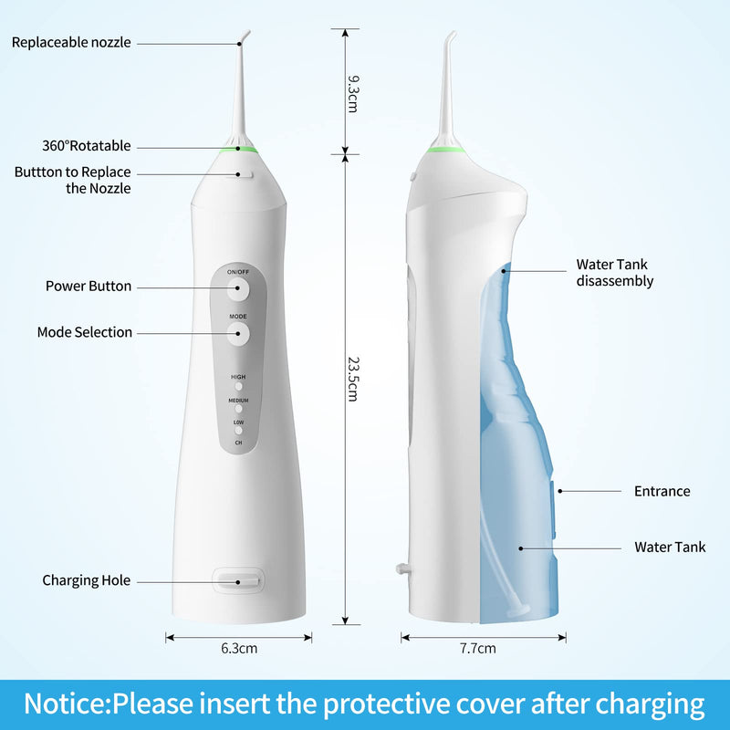 Bonai Oral Irrigator Tooth Cleaner With 3 Modes And 6 Nozzles, Electric Wireless Water Flosser, Ipx7 Waterproof, 200 Ml, Hidden Water Tank, Usb Rechargeable Oral Irrigator For Home, Travel - NewNest Australia