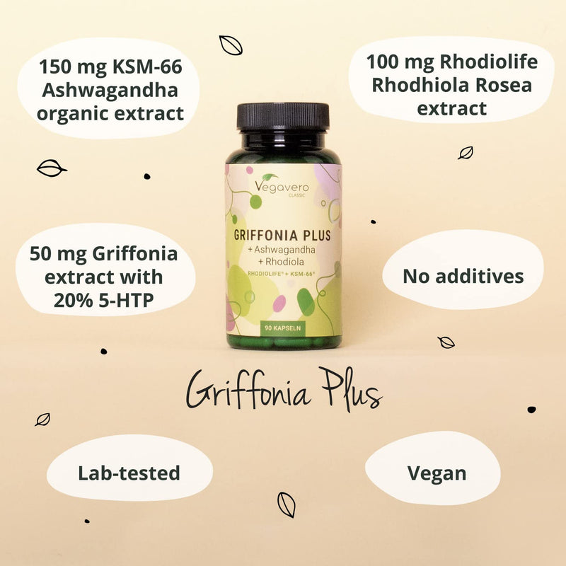 5HTP High Strength Vegavero® | Griffonia Seed, Rhodiola & Ashwagandha Extracts | Premium Branded Raw Materials | Synergistic & Natural Adaptogens | NO Additives, Lab-Tested | 90 Capsules | Vegan - NewNest Australia
