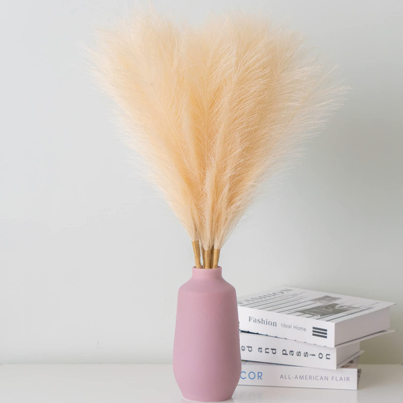 Faux Pampas Grass Decor, 6 Stems Artificial-Pampas-Grass with Extension Stem 17" to 24" Fluffy Fake-Pompass-Grass Branches Flower Arrangement for Room, Home, Boho Wedding Decor(Beige) Beige - NewNest Australia