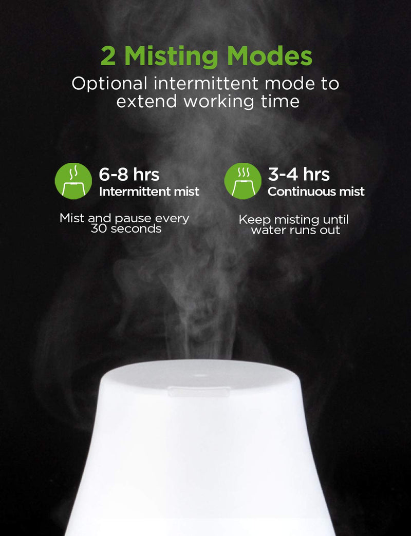 InnoGear Essential Oil Diffuser, Upgraded Diffusers for Essential Oils Aromatherapy Diffuser Cool Mist Humidifier with 7 Colors Lights 2 Mist Mode Waterless Auto Off for Home Office Room, Basic White - NewNest Australia