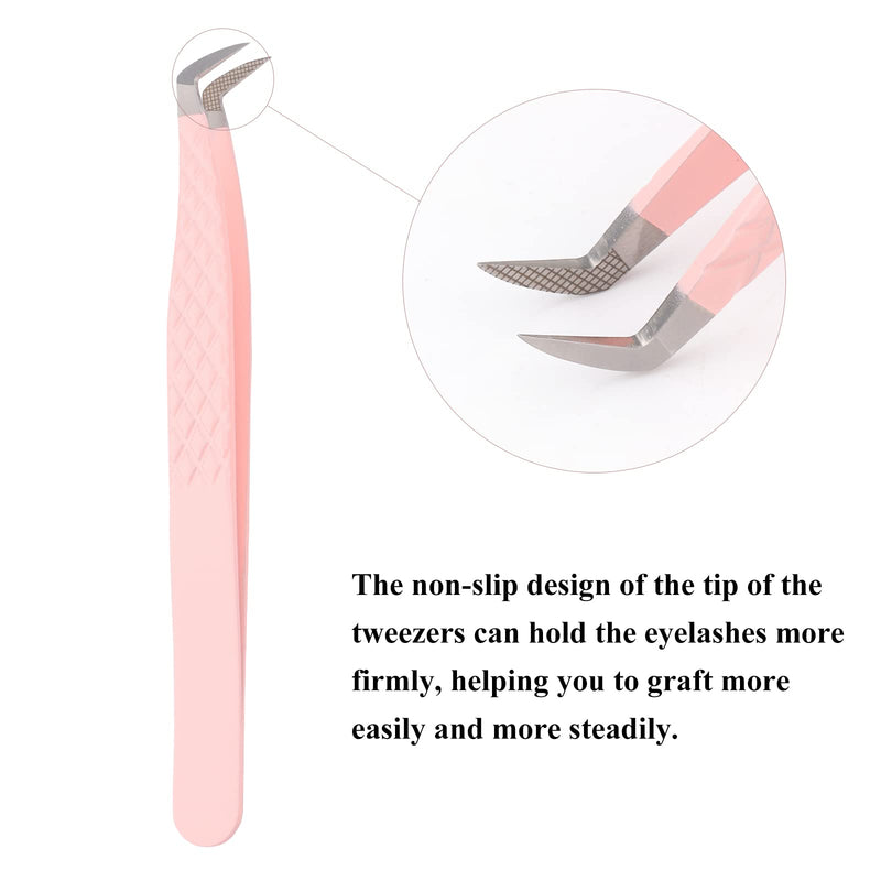 One Piece Eyelash Extension Tweezers, Pink Stainless Steel Curved Tip Professional Eyelash Tweezers Striped FADVAN(Olecranon Clip) LW-YZ - NewNest Australia