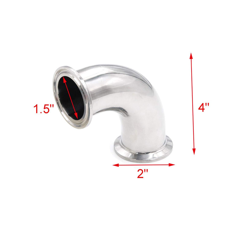 Geesatis 90 Degree Clamp Elbow Stainless Steel Pipe Fitting Vacuum Fittings OD Sanitary Ferrule Elbow 2 Inch Outside Side Tube(Silver) - NewNest Australia