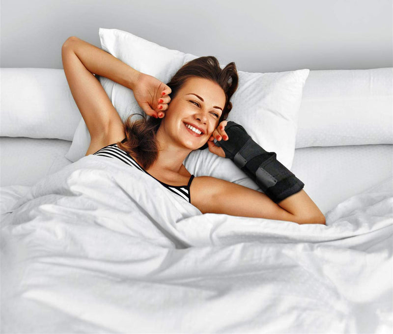 Doctor Developed Premium Carpal Tunnel Night Wrist Brace & Support [Single] (with splint) & Doctor Written Handbook - Fully Adjustable with Comfort Padding (Black) Black - Single with Splint - NewNest Australia