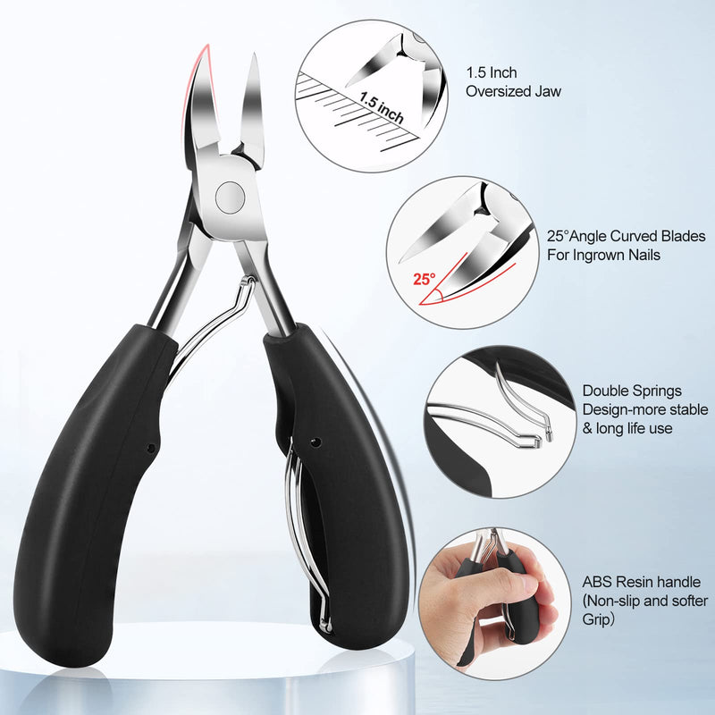 INXEN 7PCS Professional Toenail Clippers set for Thick and Ingrown Nails, Nail Cutter and Podiatrist Nail Clippers- Heavy Duty Stainless Steel Soft Grip Pedicure Toenail scissors for Men Women -Black black - NewNest Australia
