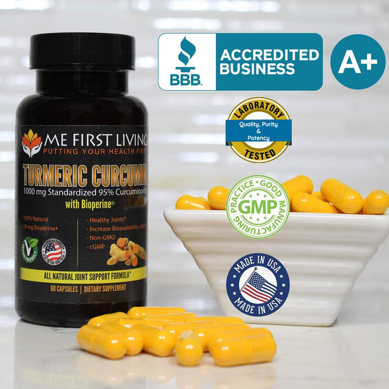 Me First Living Turmeric Curcumin 1000 mg 95% Curcuminoids, Bioperine 10 mg, 19x More Potent Than Others, Increased Absorption, Non-GMO, Organic Turmeric, Vegan, Gluten Free, 60 Capsules - NewNest Australia
