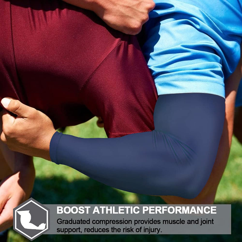 beister 1 Pair Compression Cooling Athletic Arm Sleeve for Women and Men, Breathable Sports Arm Elbow Sleeve for Basketball, Running, Cycling, Outdoors, Arthritis and Lymphedema Blue XL - NewNest Australia