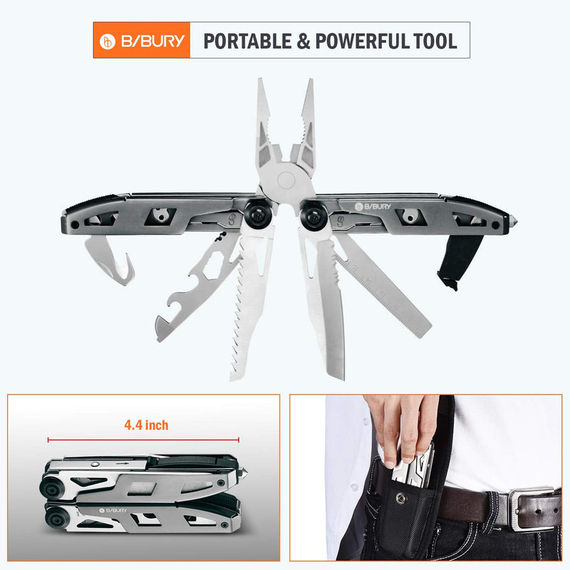 Multitool Pliers, BIBURY 18 in 1 Multi Tool Pocket Knife with Car Safety Hammer and Sheath, Stainless Steel Multifunction Pliers for Outdoor, Survival, Camping, Hiking, Simple Repair Titanium - NewNest Australia