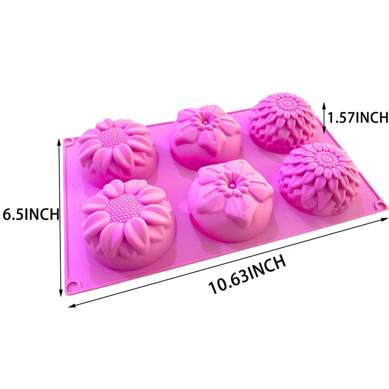 OBSGUMU 3 Pack Silicone Soap Molds,6 Cavities Flowers Soap Mold,Rectangle and Different Flower shapes, Perfect for Soap Making, Handmade Cake Chocolate Biscuit, Pudding (Pink) - NewNest Australia