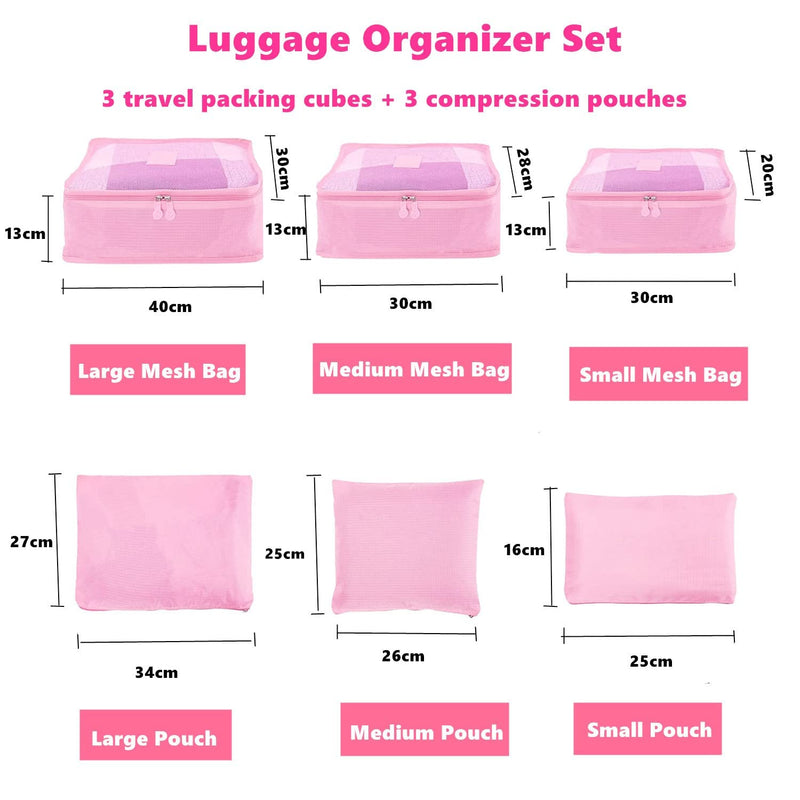 GUIFIER 6 Pack Packing Cubes Laundry Pouch, Travel Luggage Packing Organisers Bags, Luggage Storage Organiser, Travel Organizer Storage Bags, Travel Cubes Compression for Suitcases Backpack (Pink) Pink - NewNest Australia