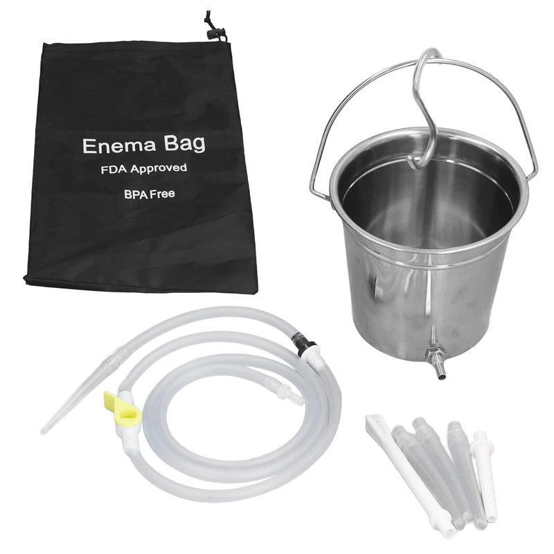 2L Enema Bucket Kit Stainless Steel Bucke with Silicone Tubing Nozzle Tips Storage Bag Stainless Steel Coffee Milk Barrel Coffee Enema Bucket Kit for Home Use Colon Detox Cleanse Enemas - NewNest Australia