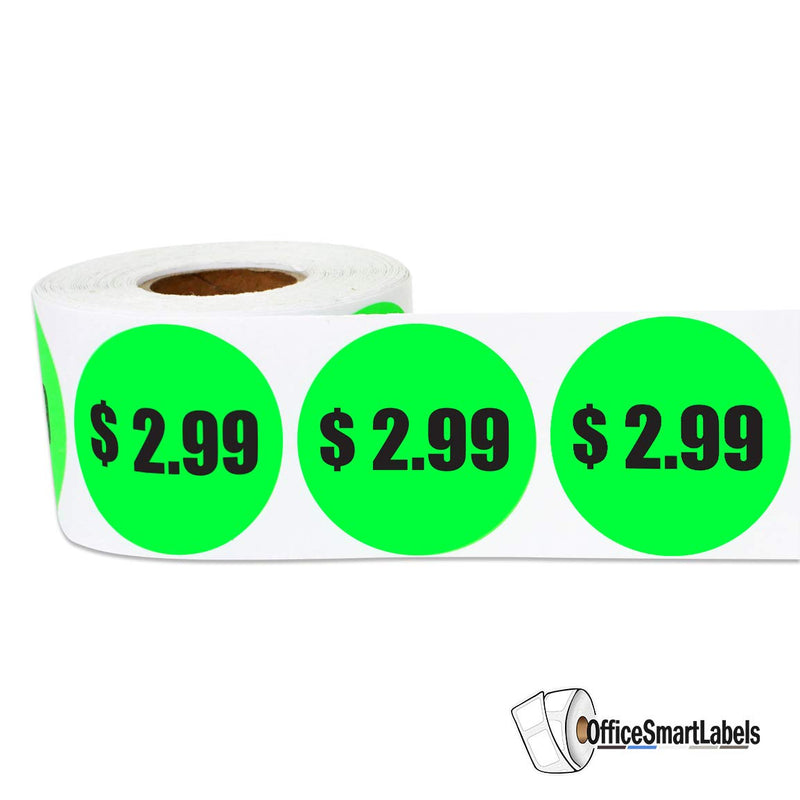 $2.99 Preprinted Price Stickers - 1.5 Inch Circle Round Stickers in Fluorescent Neon Green for Retail Store, Garage Sale, Yard Sale, Flea Market Pricing Stickers Labels and More - 300 Labels per Roll 2.99 1 Roll - NewNest Australia