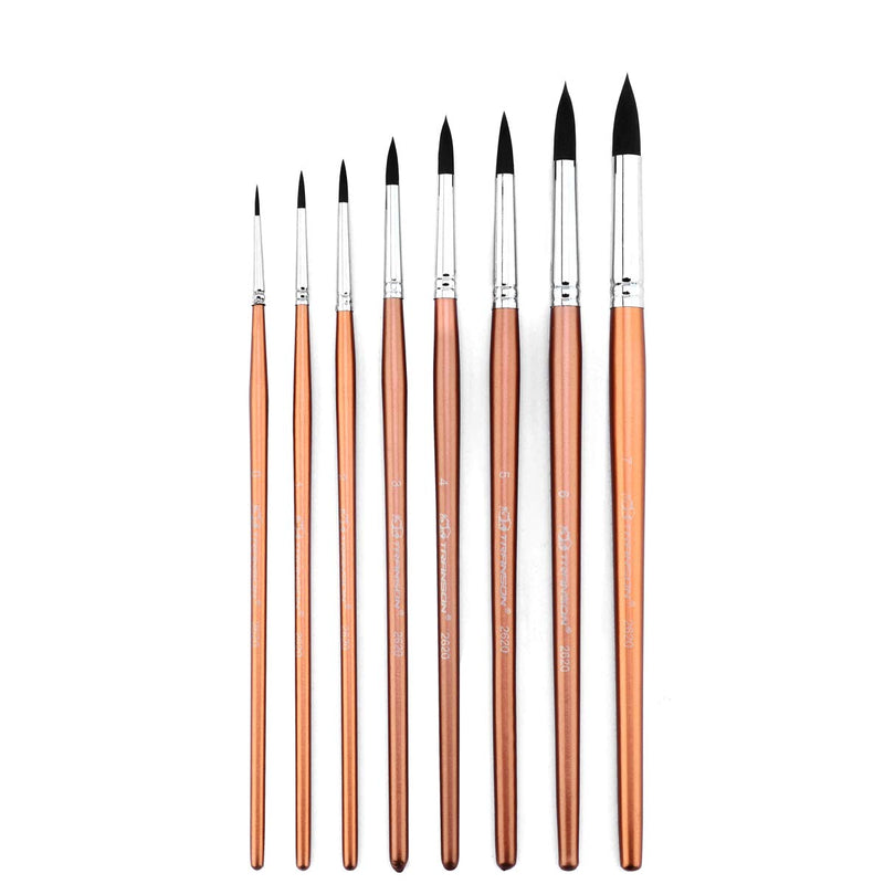 Transon Round Watercolor Detail Paint Brushes Goat Hair 8pcs for Watercolors,Acrylics,Inks,Gouache,Oil and Tempera - NewNest Australia